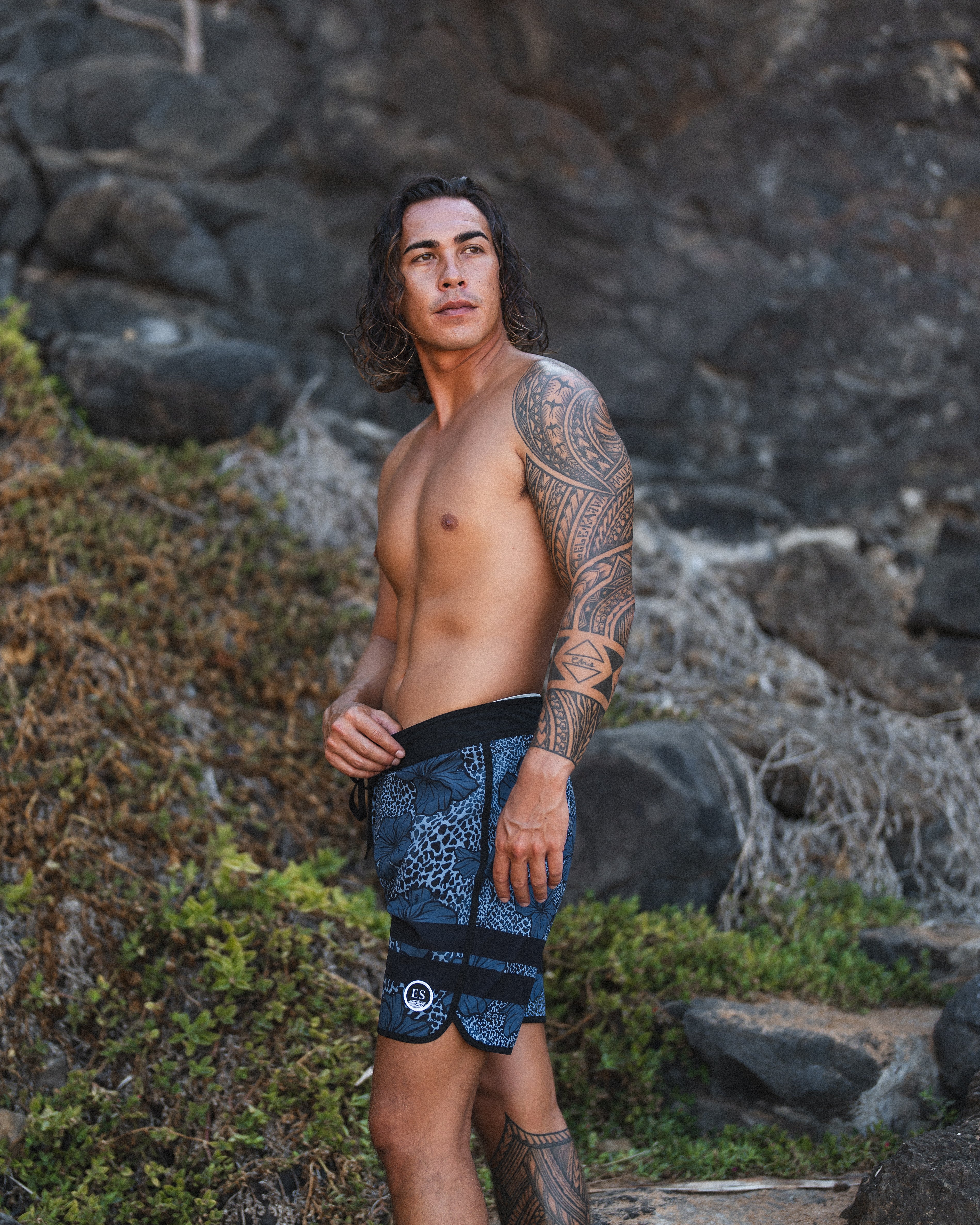 Aqua Hibiscus Kane Board Shorts