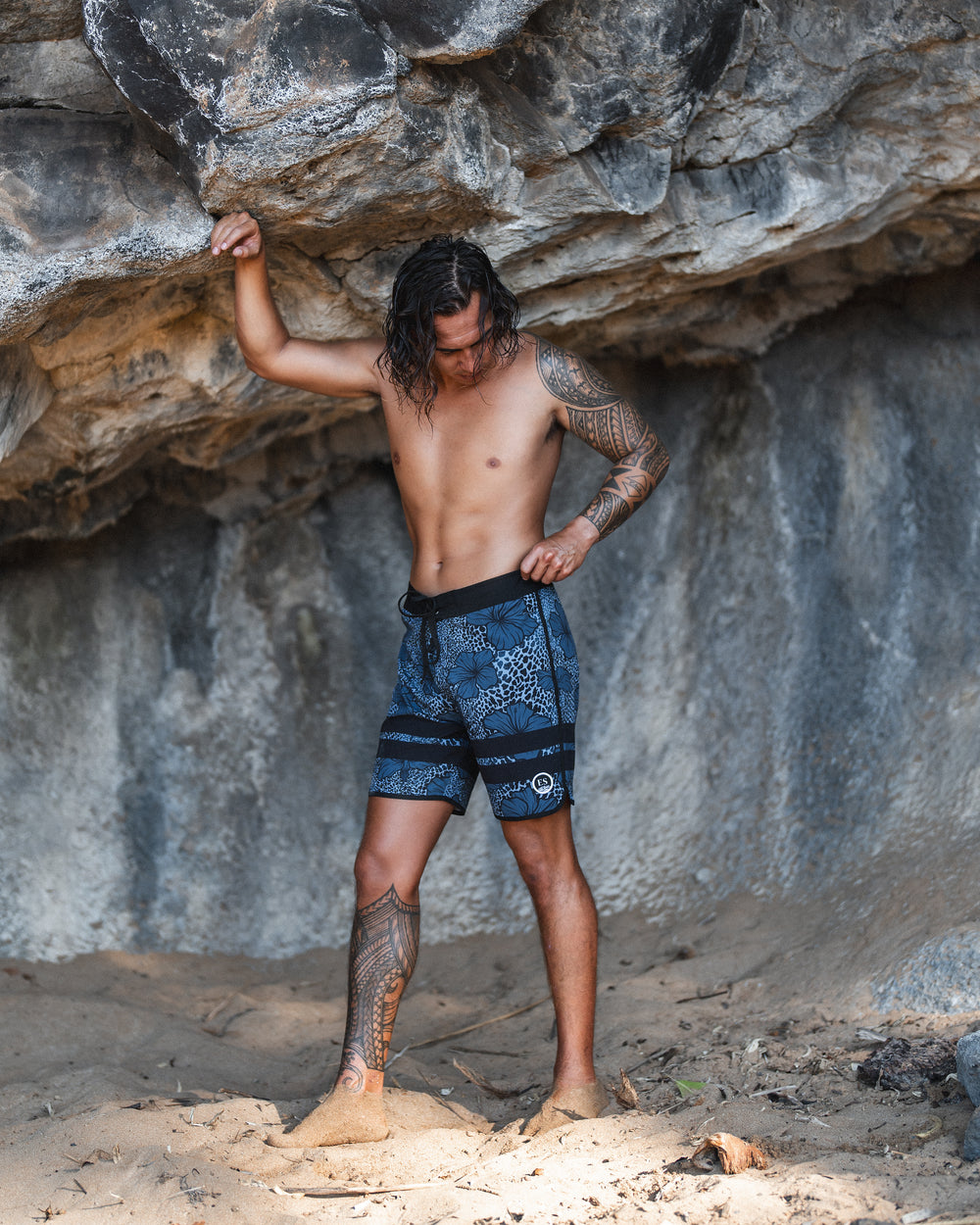 Aqua Hibiscus Kane Board Shorts