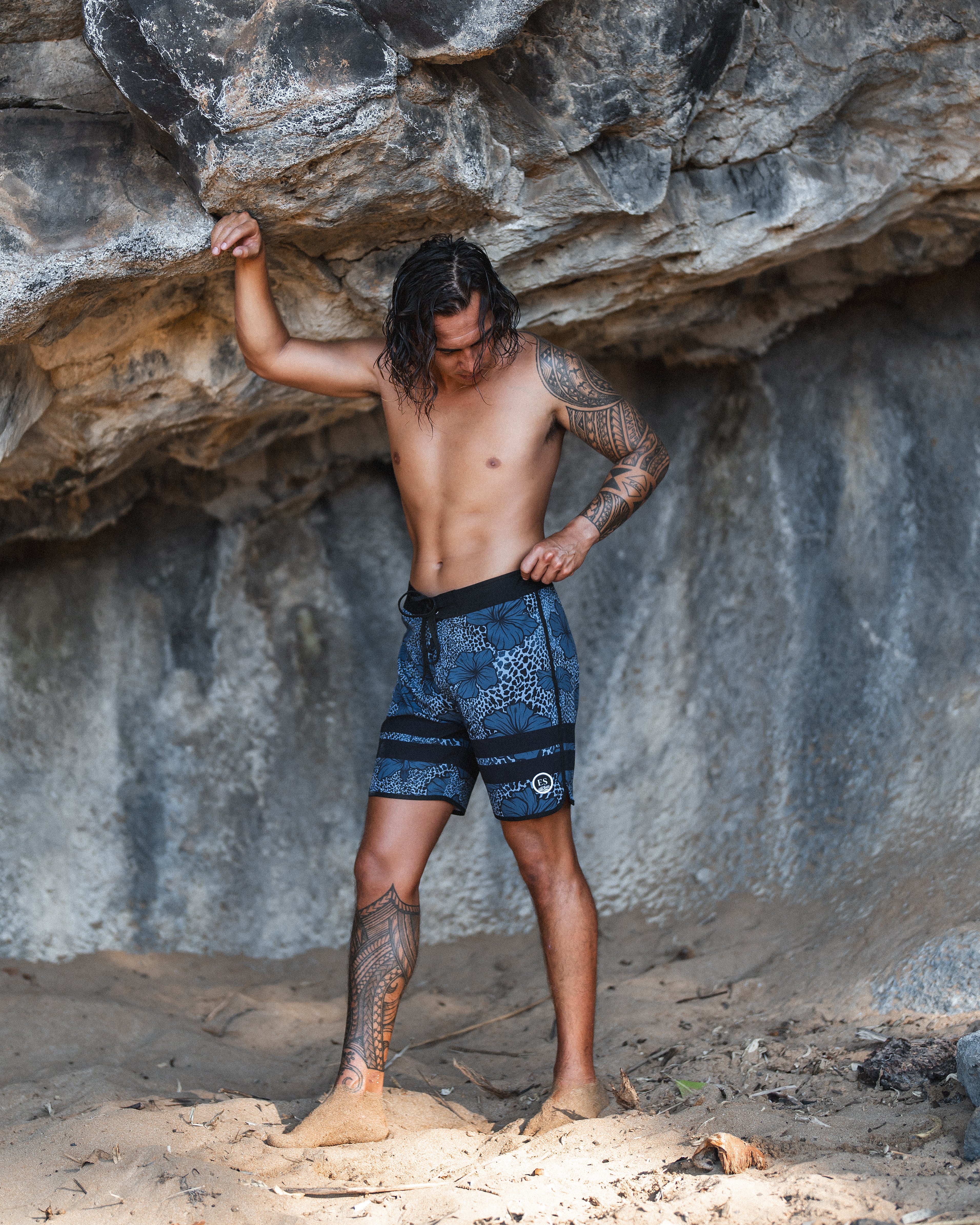 Aqua Hibiscus Kane Board Shorts