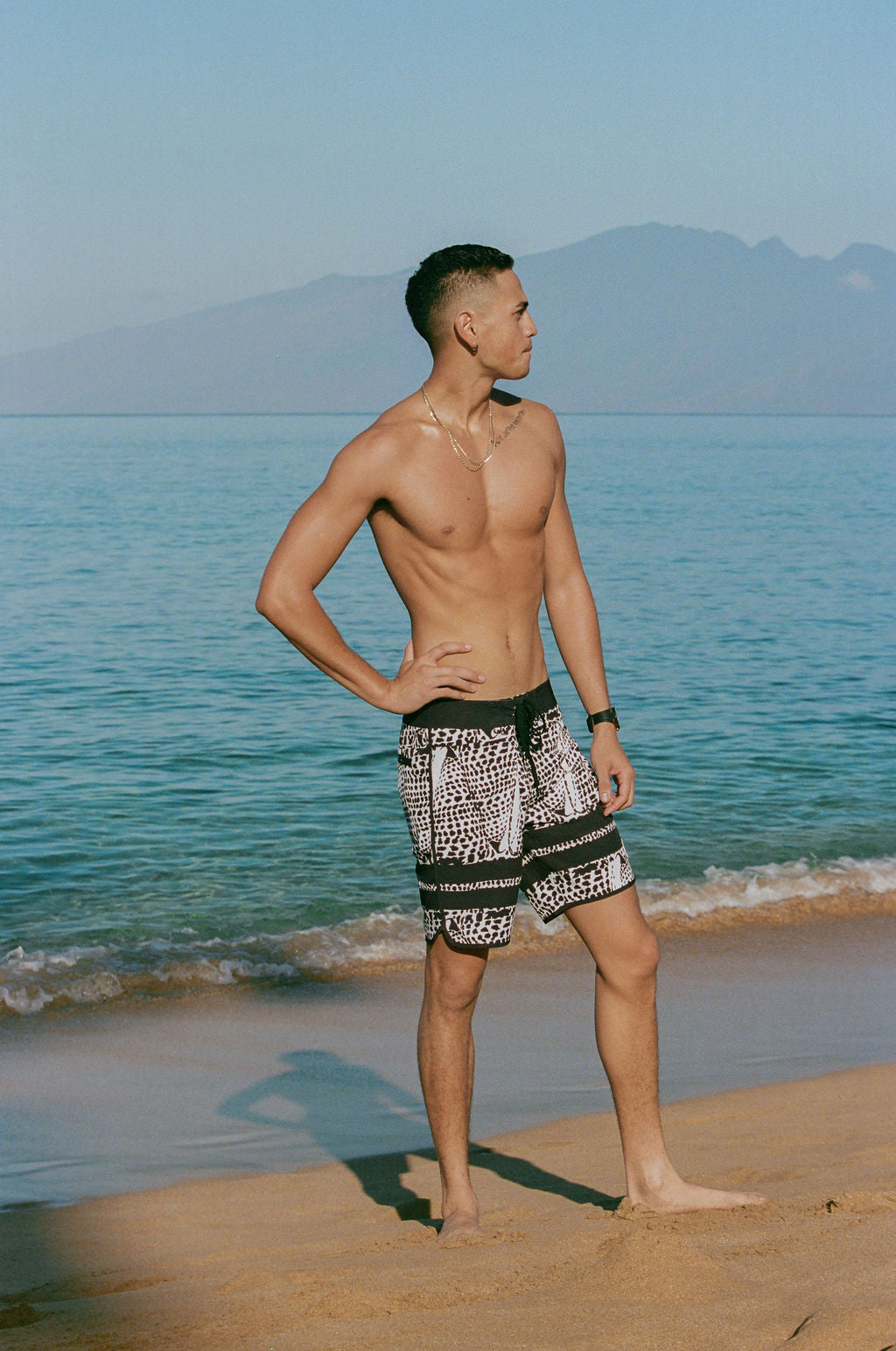 Leopard cone shell board shorts