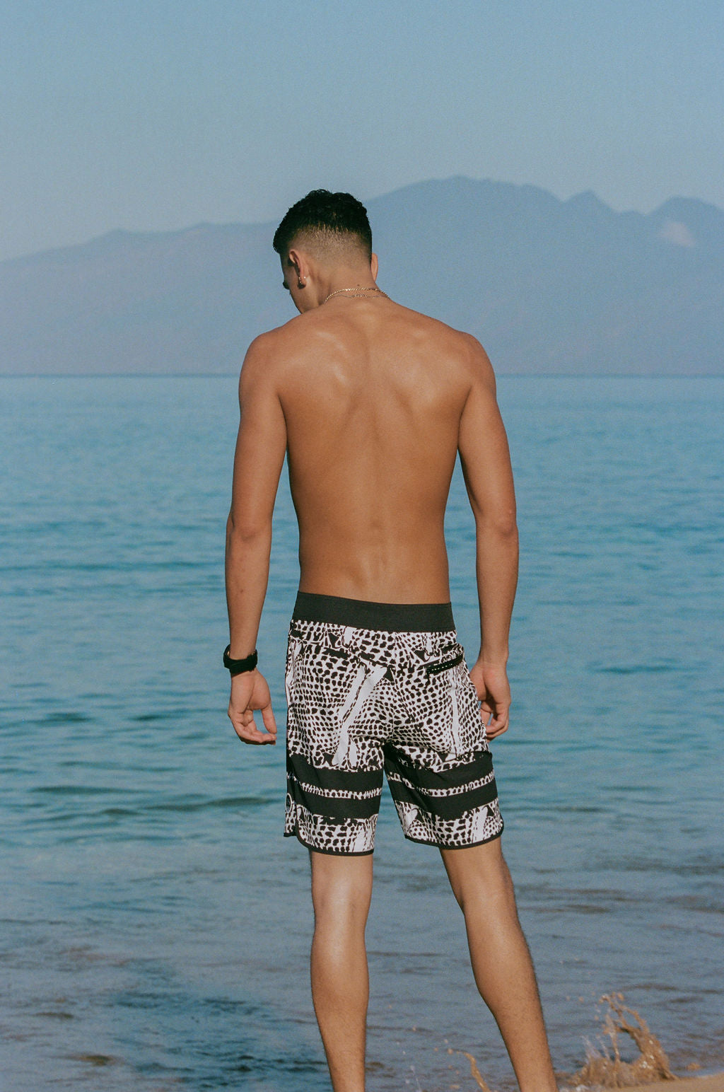 Leopard cone shell board shorts